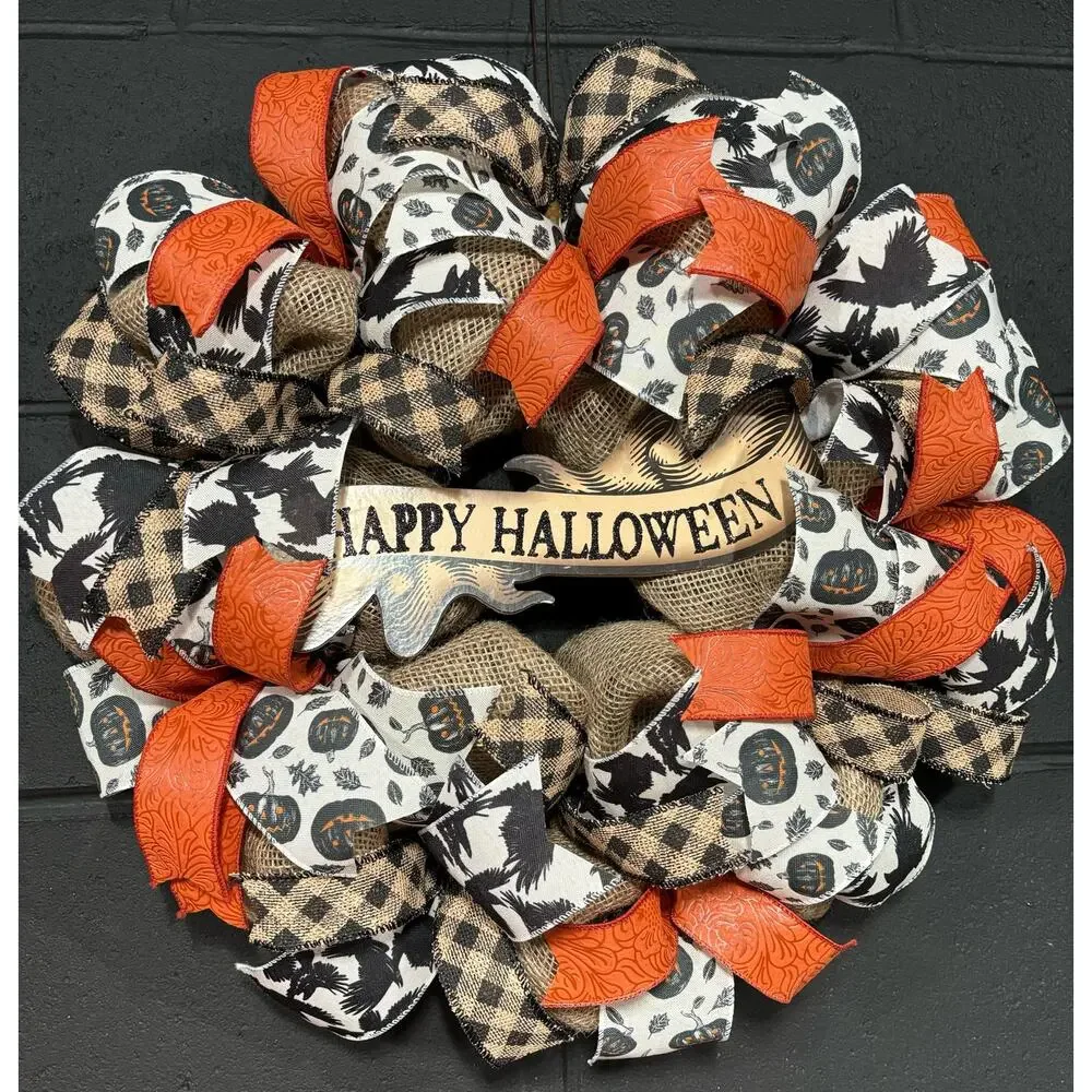 Halloween Wreath For Front Door Rustic Fall Burlap Wreath Handmade 20 Inch